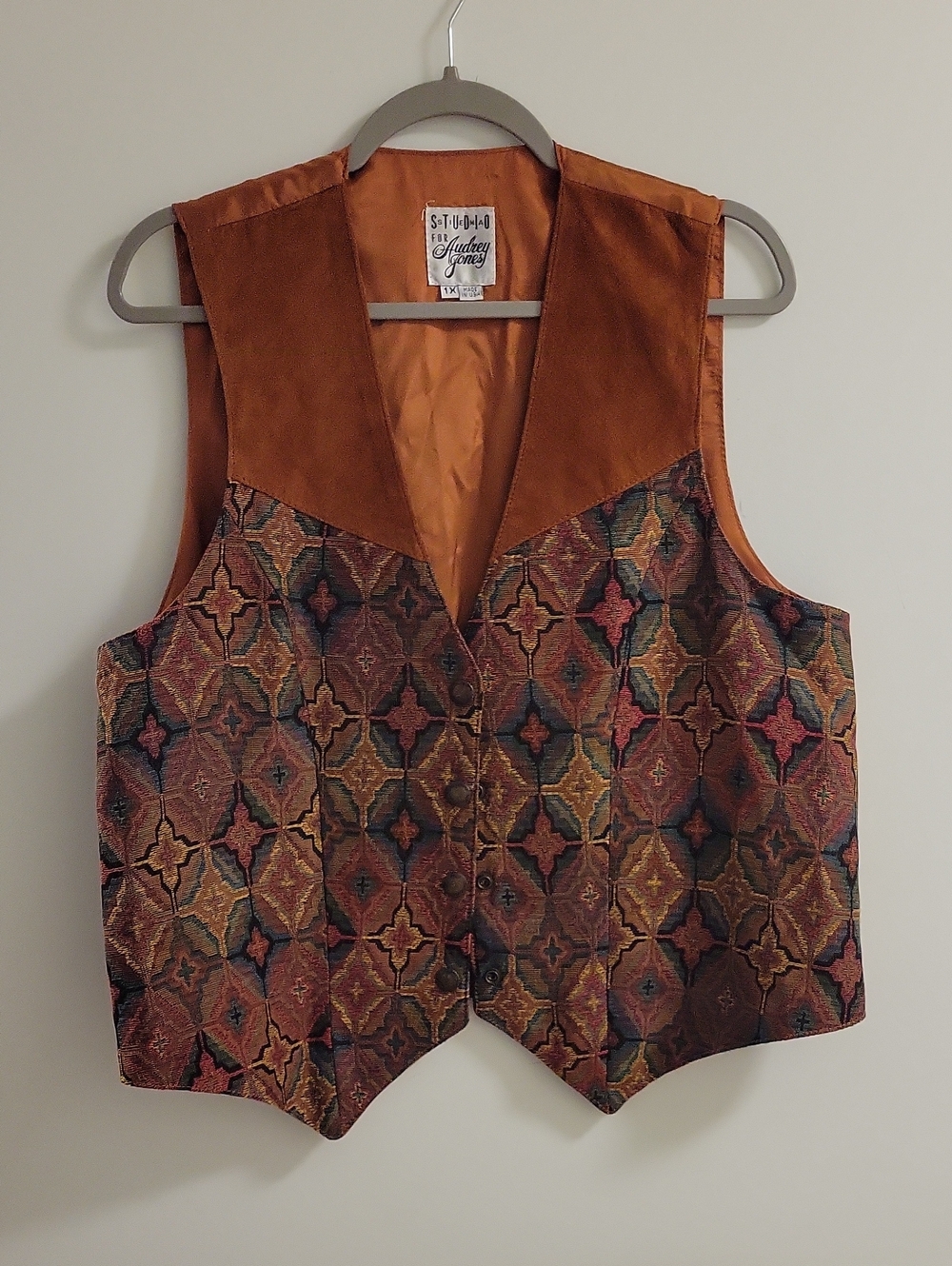 Vintage Siena Studio for Audrey Jones Suede Texture Mix Vest Size 1x(12 14)